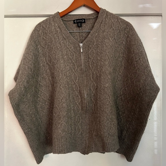 Nanette Lepore Sweaters - Nanette Lepore Brown Taupe Cable Knit Sweater Poncho Wool Blend Small/Medium